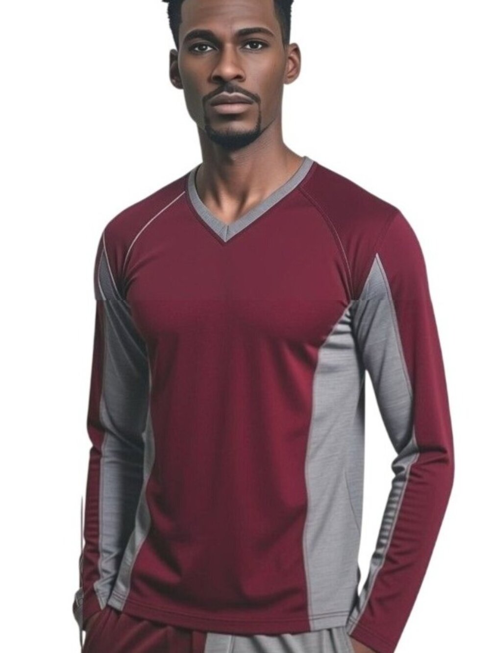 Murano Men's Burgundy/Gray Slim Fit Long Sleeve V-Neck Pullover Shirt Size Large